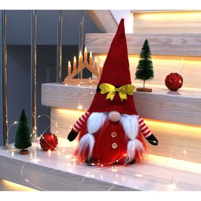 8. Dekorativer Weihnachtsmann-Gnom 40 cm mit goldener Schleife