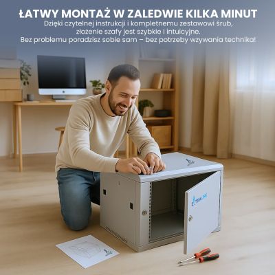 3. Extralink Rack-Schrank 9 HE 600 x 450 mm ASP Grau, Wandmontage, Tür aus massivem Blech