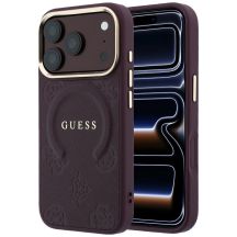 Guess Saffiano Peony & Ring MagSafe Hülle für iPhone 17 Pro / 18 Pro - bordeauxrot