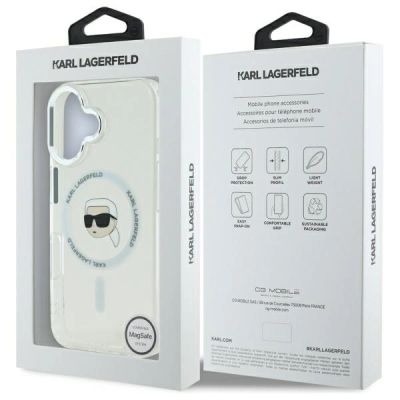 8. Karl Lagerfeld IML Metall-MagSafe-Hülle mit Karl-Kopf für iPhone 16 – Weiß