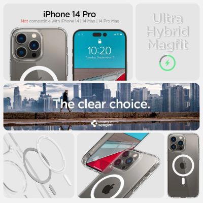 7. Spigen Ultra Hybrid Mag Case mit MagSafe für iPhone 14 Pro – Transparent und Weiß