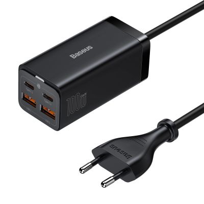3. Baseus GaN3 Pro schnelles universelles GaN-Ladegerät 2 x USB Typ C / 2x USB 100W PD3.0, QC4.0+, AFC schwarz (CCGP000101)