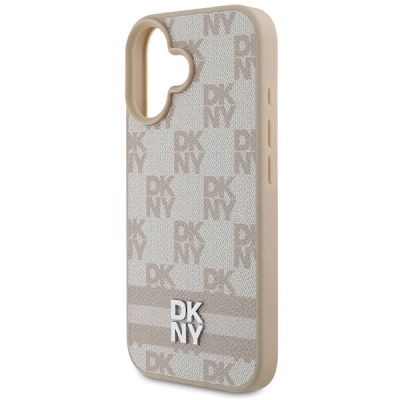 6. DKNY Checkered Pattern & Printed Stripes Hülle für iPhone 16 – Rosa