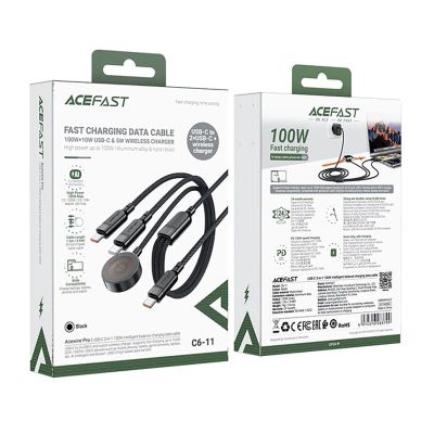 5. Acefast C6-11 USB-C 3in1 Kabel - 2x USB-C / Qi 480Mb/s 100W 1.2m - schwarz
