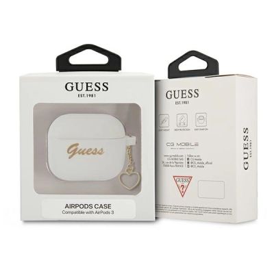 3. Guess, GUA3LSCHSH AirPods 3 Cover weiß/weiß Silikon Charm Heart Collection