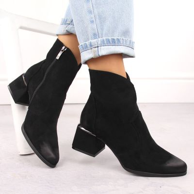 9. Schwarze Wildleder-Ankle-Boots mit hohem Absatz für Damen, Potocki 12422