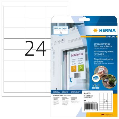 2. HERMA 4573 selbstklebende Etiketten, abnehmbar, weiß, 480 Stück.