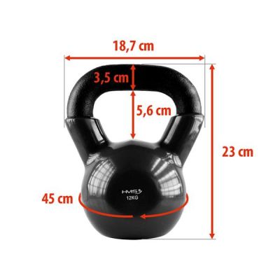 18. HMS KNV12 SCHWARZE Kettlebell aus Gusseisen mit Vinylbeschichtung 