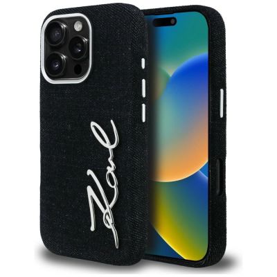 Karl Lagerfeld FW Jeans Signature Logo iPhone 16 Pro Max Hülle - Schwarz
