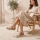 9. Goldene Keilsandalen aus Leder für Damen, Remonte by Rieker R6266-90