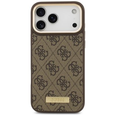 3. Guess 4G Logo Plate MagSafe Hülle für iPhone 17 Pro Max – Braun