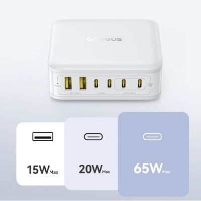 12. Baseus EnerFill FH21 120W Ladestation 4xUSB-C + 2xUSB-A - Weiß