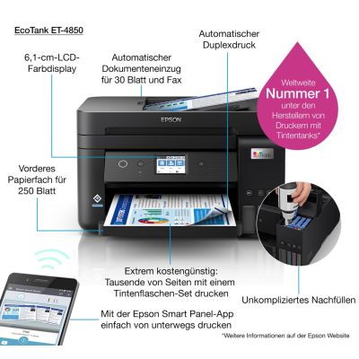 37. Epson EcoTank ET-4850 Inkjet A4 4800 x 1200 DPI 33 Seiten/Min. WLAN