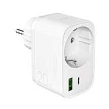 Puro 20W Power Delivery Ladegerät mit Schuko Stecker und Buchse 1x USB-C + 1x USB-A - Weiß