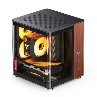 3. Jonsbo TK-0 PC-Gehäuse, Mini-Tower, Mini-ITX, gehärtetes Glas, Holz – schwarz