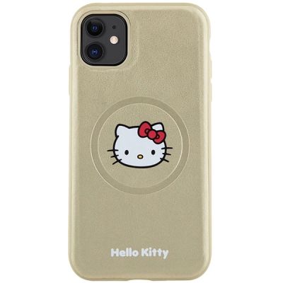 3. Hello Kitty Kitty Head MagSafe-Hülle aus Leder für iPhone 11 / Xr – Gold