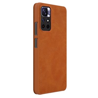 6. Nillkin Qin Case Schutzhülle für Xiaomi Redmi Note 11T 5G / Note 11S 5G / Note 11 5G (China) / Poco M4 Pro 5G, Kamera-Abdeckung, Holster-Abdeckung, Klapphülle, Braun