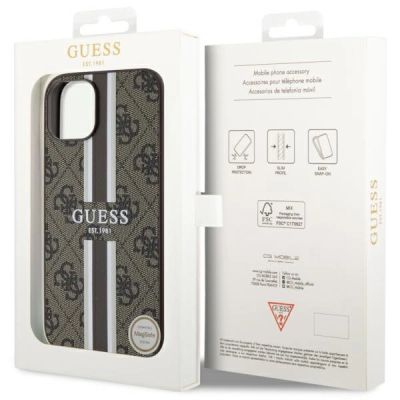 8. Guess GUHMP14SP4RPSW iPhone 14 6,1" braun/braunes Hardcase 4G bedruckte Streifen MagSafe