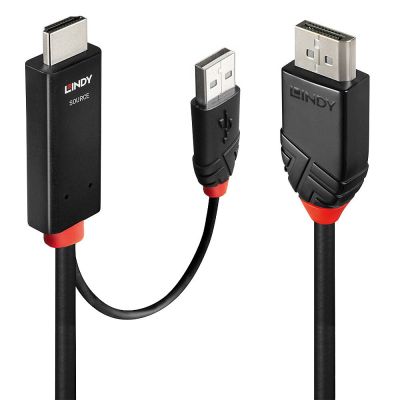 3. Lindy 41498 Kabeladapter 1m HDMI + USB Typ-A DisplayPort Schwarz