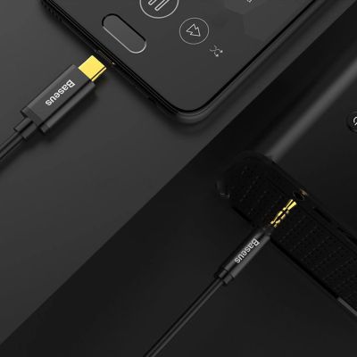 12. Baseus Stereo-Audiokabel AUX 3,5 mm Miniklinke - USB Typ C für Tablet-Telefon 120 cm schwarz (CAM01-01)