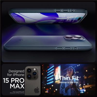 3. Spigen Thin Fit Hülle für iPhone 15 Pro Max – schwarzes Metall