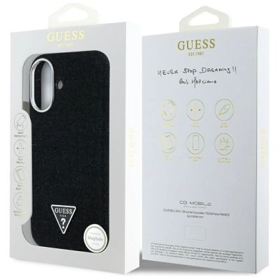 8. Guess Denim Triangle Logo MagSafe Hülle für iPhone 16 - Schwarz