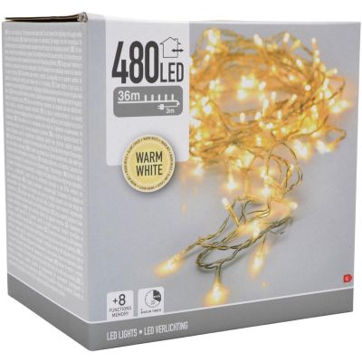 14. Lichterkette für den Weihnachtsbaum, 480 LEDs, Timer, warmweiß, transparentes Kabel