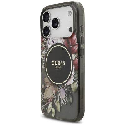 3. Guess IML Flowers Pearl Strap MagSafe Hülle für iPhone 18 Pro / 17 Pro – schwarz
