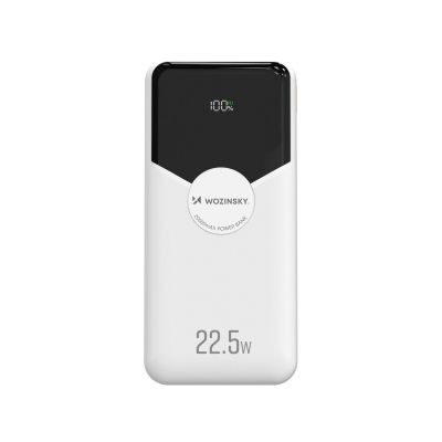 2. Wozinsky WFC-15W 20000mAh 22,5W PD20W Powerbank mit integrierten Lightning und USB-C-Kabeln – Weiß