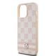6. DKNY Lederhülle mit kariertem Monomuster und bedruckten Streifen für iPhone 14 Pro Max – Rosa