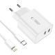 3. Tech-Protect C35W 2x USB-C PD 35W Netzwerkladegerät mit USB-C/ Lightning Kabel – Weiß