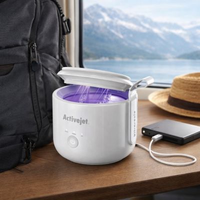 24. Activejet AUC-198 kabelloser Ultraschall-UV-Reiniger. Für Zahnprothesen, Zahnspangen und Schmuck, weiß.