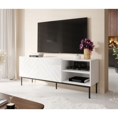 2. ABETO TV-Schrank auf schwarzem Stahlgestell, 150 x 42 x 60 cm, weiß/weiß glänzend