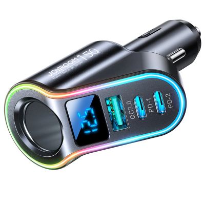 3. Joyroom Schnell-Autoladegerät 4in1 USB-A QC3.0 / 2xUSB-C PD 150W Schwarz (JR-CL21)