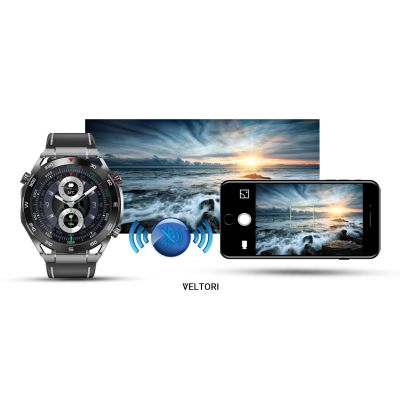 22. VELTORI VT100-1 Smartwatch + Schwarzes Silikonarmband + Schwarzes Öko-Leder