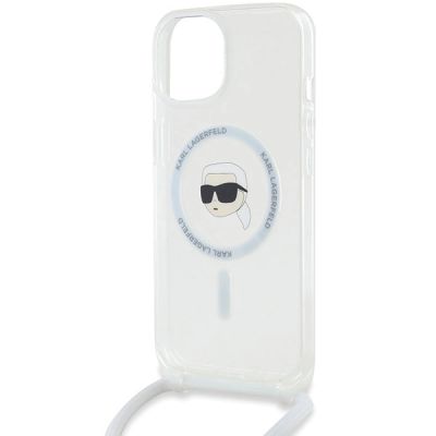 5. Karl Lagerfeld Crossbody IML Karl Head MagSafe Hülle für iPhone 15 / 14 / 13 – transparent