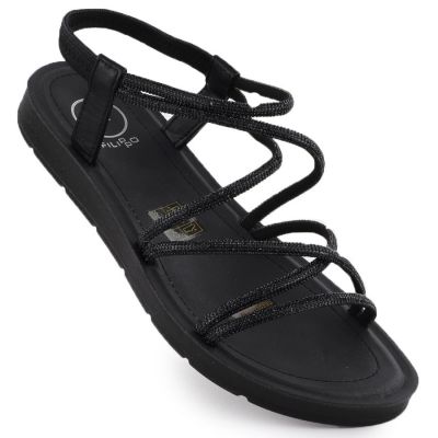 7. Schwarze römische Damensandalen mit Zirkonia, Filippo DS6884