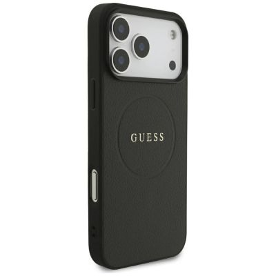 4. Guess MagSafe Hülle mit genarbtem Goldring für iPhone 18 Pro Max / 17 Pro Max – Schwarz