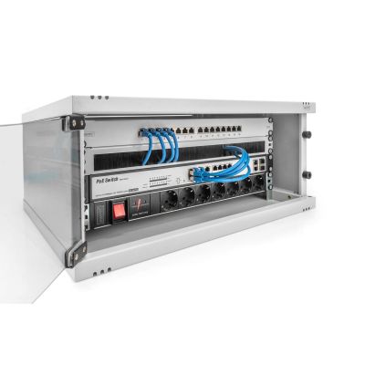 56. 19-Zoll-4HE-Wandnetzwerkschrank, SOHO 241 x 540 x 400 mm, Glastür, grau, unmontiert, 60 kg