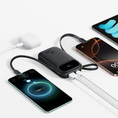 5. Baseus EnerFill FC31 QPow3 10000mAh 45W Powerbank mit Digitalanzeige und 2 integrierten USB-C-Kabeln – Schwarz