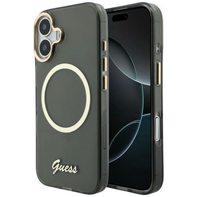 Guess IML Script Metal MagSafe Hülle für iPhone 17 - Schwarz