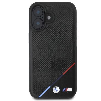 3. BMW M Perforated Tricolor Line MagSafe Hülle für iPhone 16 Plus – Schwarz