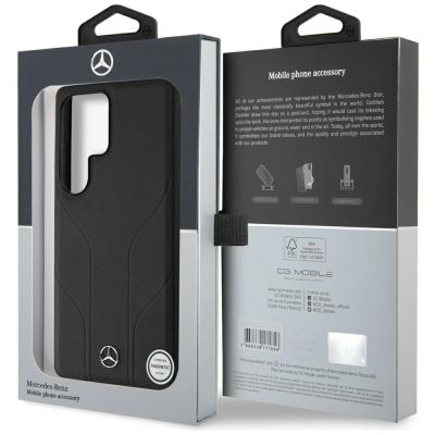 8. Mercedes Leather Debossed Lines MagSafe Hülle für Samsung Galaxy S25 Ultra - Schwarz