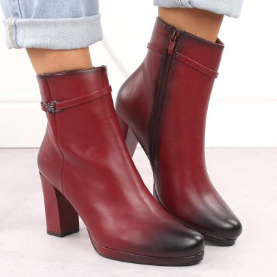 11. Damen-Stiefeletten mit Blockabsatz, warm gefüttert, rot M.Daszyński AF125-22