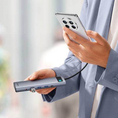 4. HUB 11in1 Baseus Metal Gleam Series USB-C zu USB-C PD / 3x USB-A 3.0 / USB-A 2.0 / HDMI / VGA / AUX / RJ-45 / SD TF - Grau