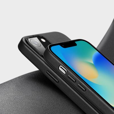 9. Dux Ducis Grit Ledertasche für iPhone 14 Plus Elegante Kunstlederhülle (MagSafe-kompatibel) Schwarz