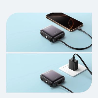 10. Joyroom JR-PBF27 10000 mAh 22,5 W Powerbank mit integrierten USB-C- und Lightning Kabeln - Schwarz