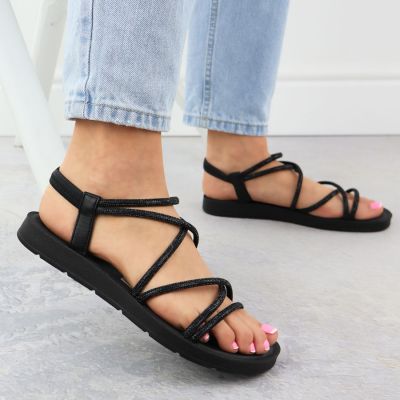 3. Schwarze römische Damensandalen mit Zirkonia, Filippo DS6884