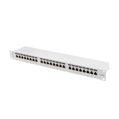 5. LANBERG Patchpanel, 24 Ports, 1 HE, 19 Zoll, CAT.6A, FTP, Grau, PPSA-1024-S