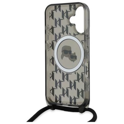6. Karl Lagerfeld IML Crossbody Monogram Karl & Choupette Head MagSafe Hülle für iPhone 16 - Schwarz